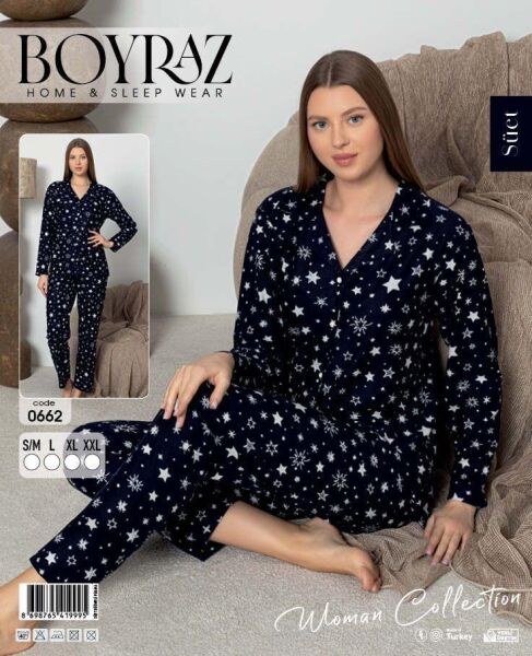 Boyraz 0662 Bayan Süet Düğmeli Pijama Takımı