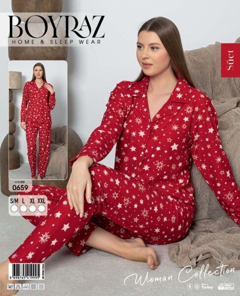 Boyraz 0659 Bayan Süet Düğmeli Pijama Takımı