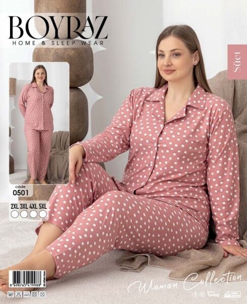 Boyraz 0501 Süet Düğmeli Battal Pijama Takım