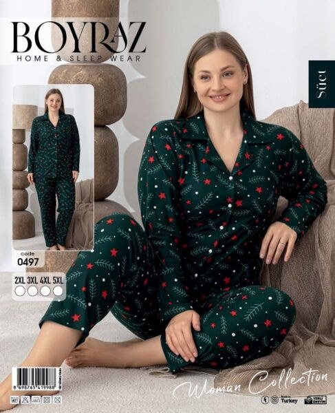 Boyraz 0497 Süet Düğmeli Battal Pijama Takım