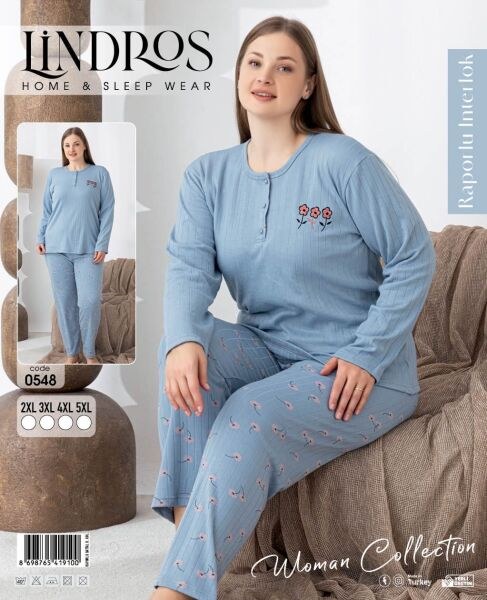 Lindros 0548 Bayan Rap.İnterlok Battal Pijama Tk