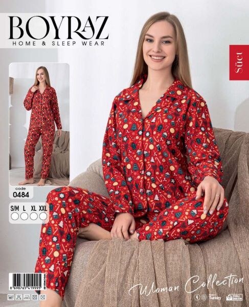 Boyraz 0484 Bayan Süet Düğmeli Pijama Takımı