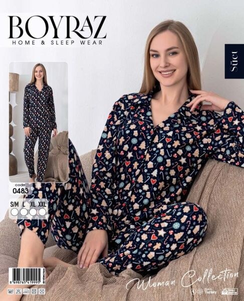 Boyraz 0483 Bayan Süet Düğmeli Pijama Takımı