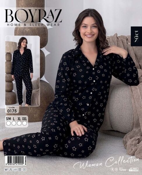 Boyraz 0175 Bayan Süet Düğmeli Pijama Takımı