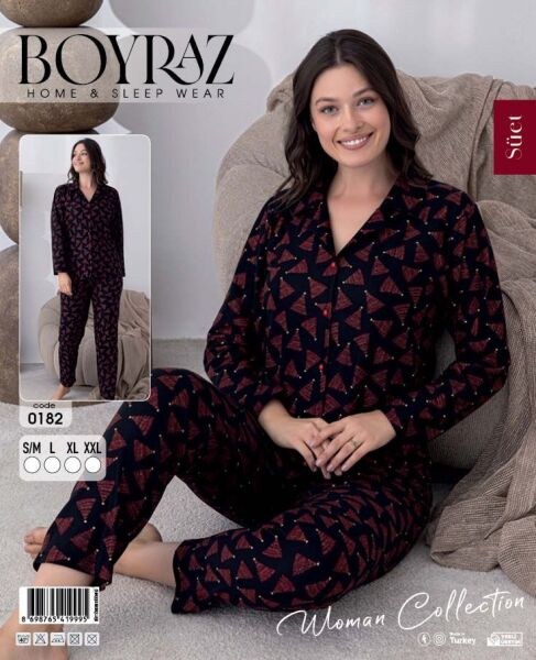 Boyraz 0182 Bayan Süet Düğmeli Pijama Takımı