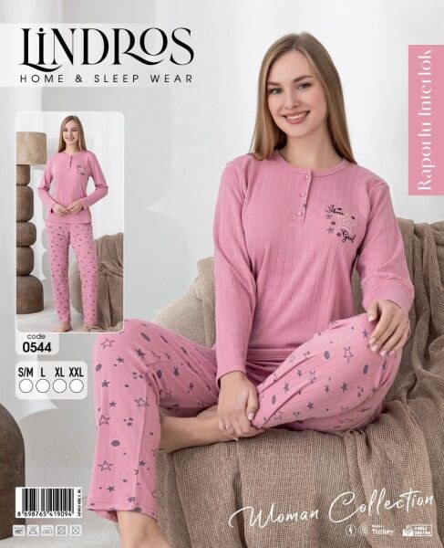 Lindros 0544 Bayan Raporlu İnterlok Pijama Takım