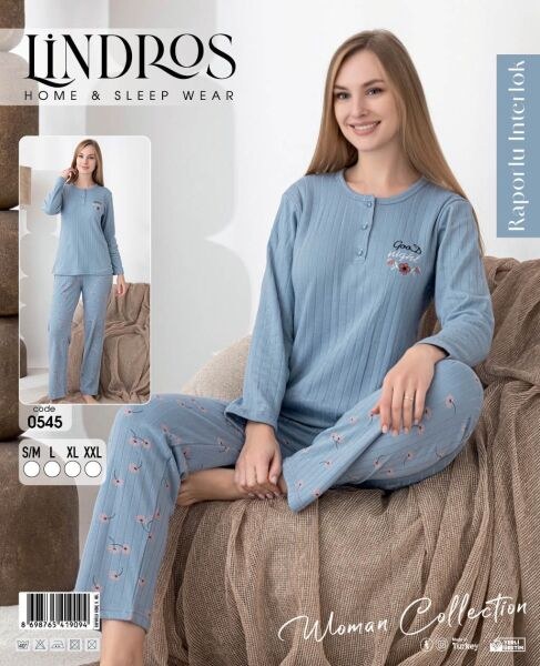 Lindros 0545 Bayan Raporlu İnterlok Pijama Takım