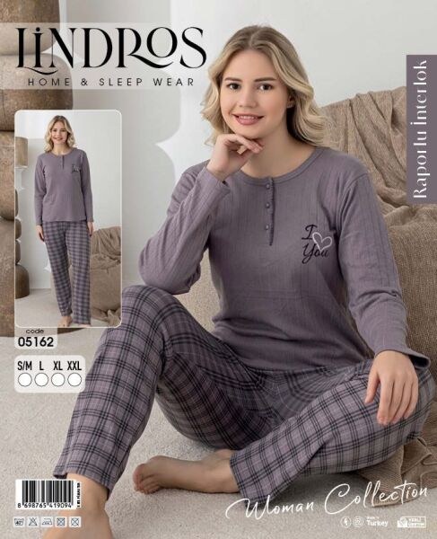 Lindros 5162 Bayan Raporlu İnterlok Pijama Takım