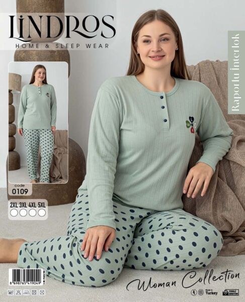 Lindros 0109 Bayan Rap.İnterlok Battal Pijama Tk