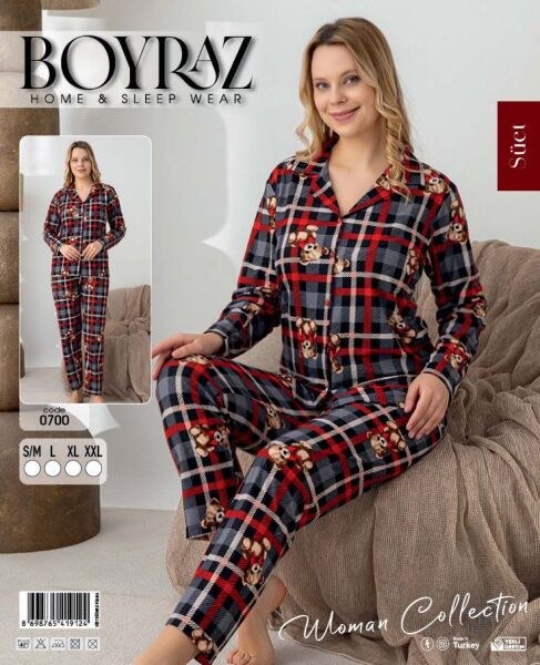 Boyraz 0700 Bayan Süet Düğmeli Pijama Takımı