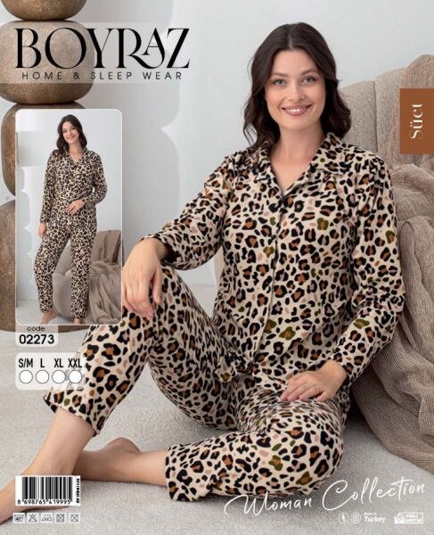 Boyraz 02273 Bayan Süet Düğmeli Pijama Takımı