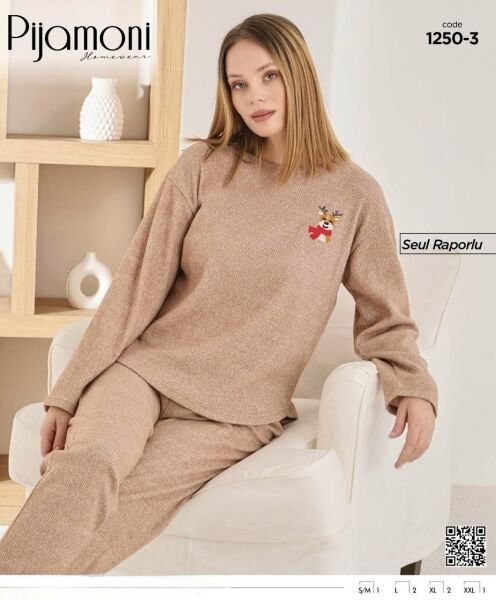 Pijamoni 1250-3 Bayan Seul Raporlu Pijama Takım