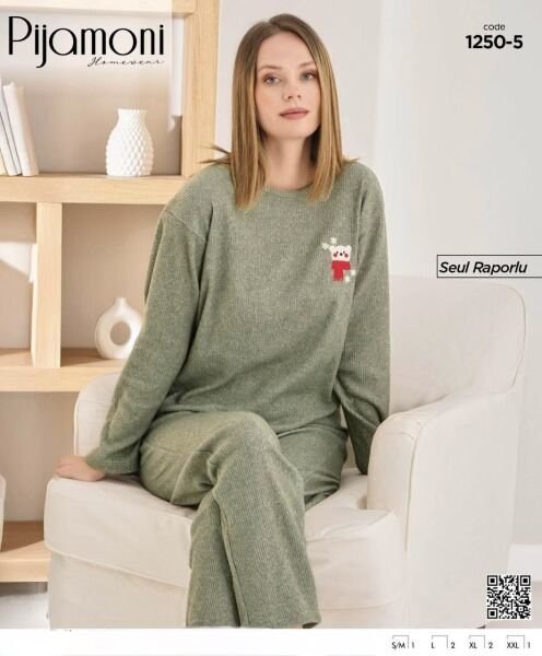 Pijamoni 1250-5 Bayan Seul Raporlu Pijama Takım