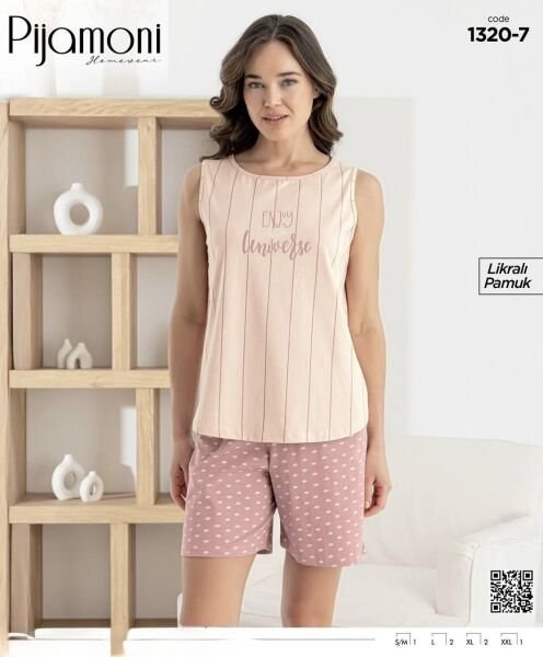 Pijamoni 1320-7 Bayan Sıfırkol Şortlu Takım