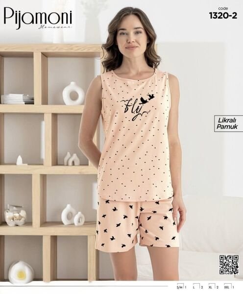 Pijamoni 1320-2 Bayan Sıfırkol Şortlu Takım