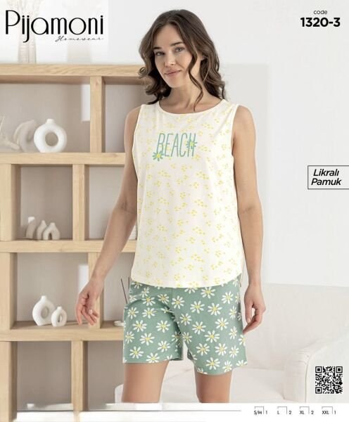 Pijamoni 1320-3 Bayan Sıfırkol Şortlu Takım