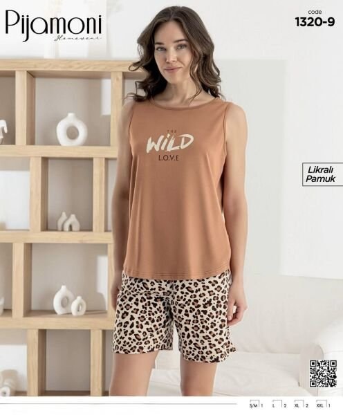 Pijamoni 1320-9 Bayan Sıfırkol Şortlu Takım