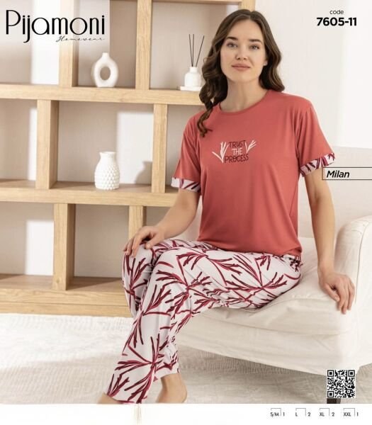 Pijamoni 7605-11Y Bayan Kısa Kol Milan Pijama Tkm