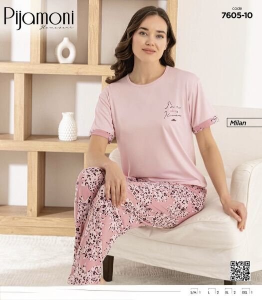 Pijamoni 7605-10Y Bayan Kısa Kol Milan Pijama Tkm