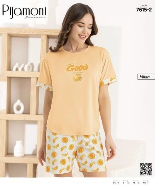 Pijamoni 7615-2 Bayan Milan Kısa Kol Şortlu Takım
