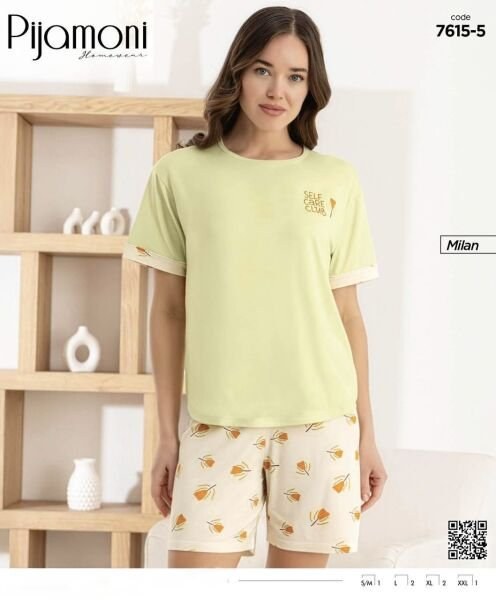 Pijamoni 7615-5 Bayan Milan Kısa Kol Şortlu Takım