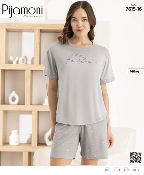 Pijamoni 7615-16 Bayan Milan Kısa Kol Şortlu Takım