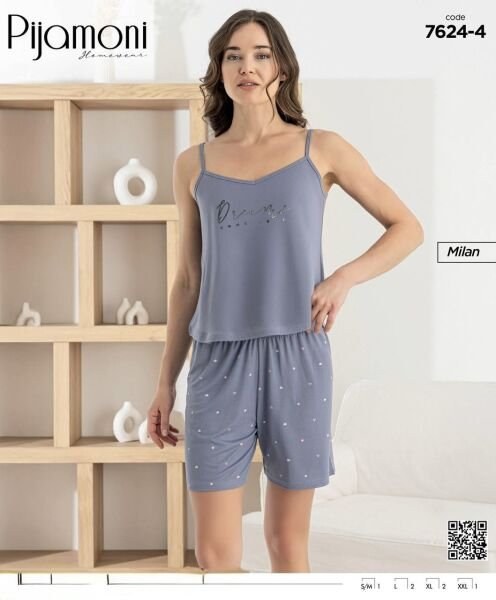 Pijamoni 7624-4 Bayan Milan İp Askılı Şortlu Takım