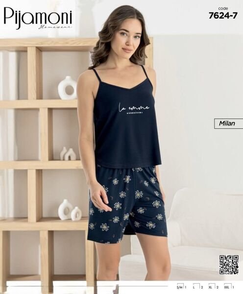 Pijamoni 7624-7 Bayan Milan İp Askılı Şortlu Takım
