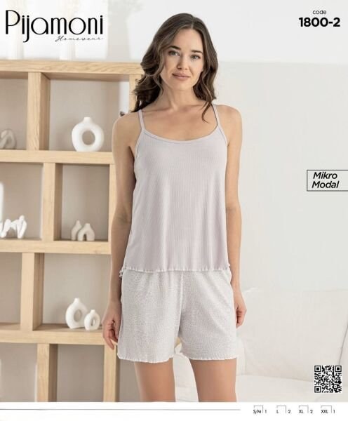 Pijamoni 1800-2 Bayan Modal İp Askılı Şortlu Takım