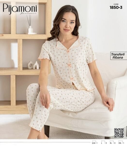 Pijamoni 1850-3 Bayan Kısa Kol Pijama Takım