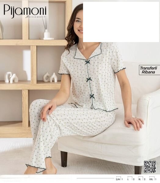 Pijamoni 1850-4 Bayan Kısa Kol Pijama Takım