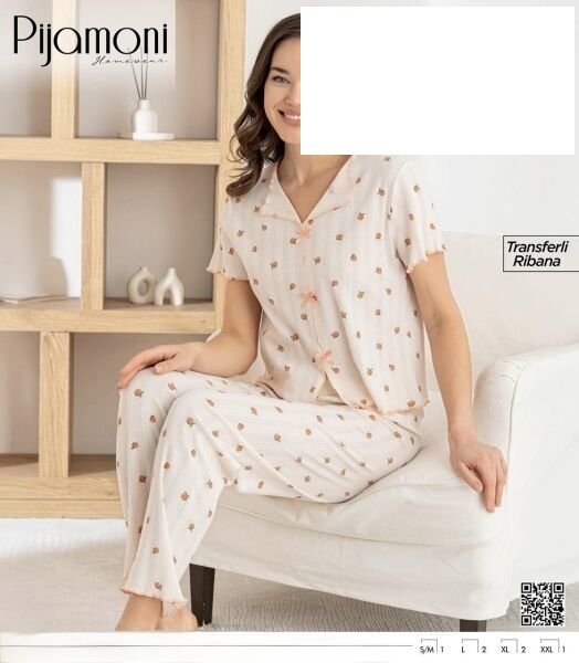Pijamoni 1850-5 Bayan Kısa Kol Pijama Takım