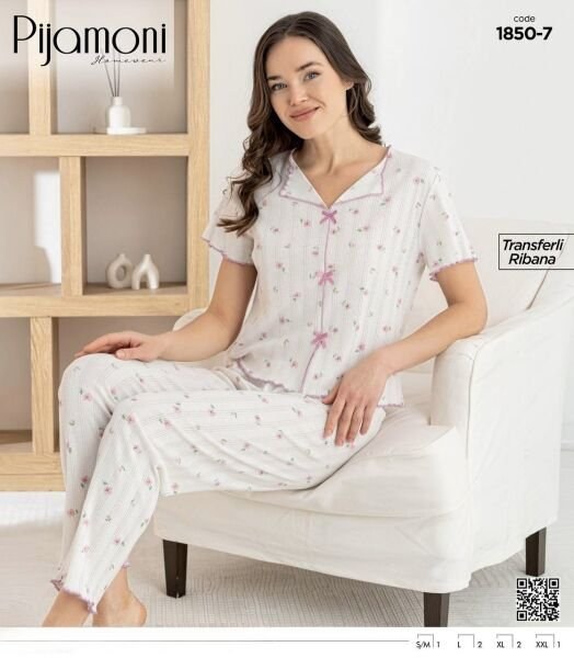 Pijamoni 1850-7 Bayan Kısa Kol Pijama Takım