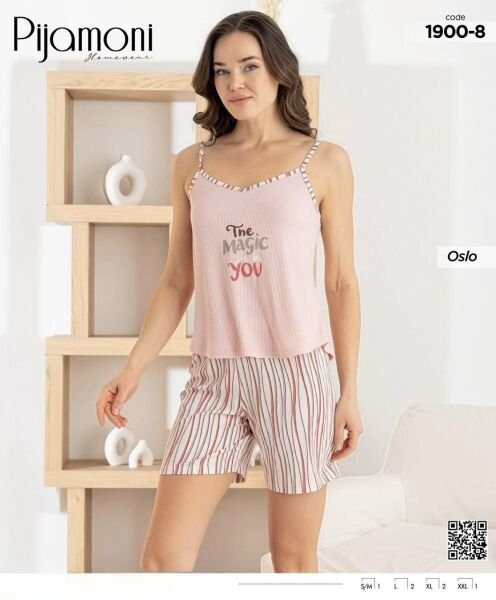 Pijamoni 1900-8 Bayan Oslo İp Askılı Şortlu Takım