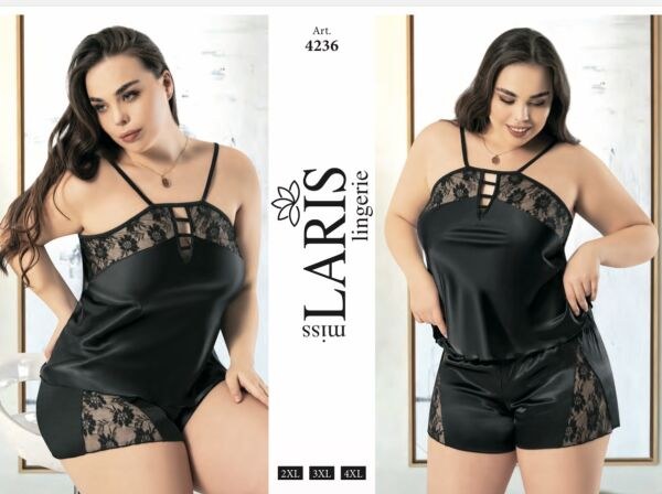 Miss Laris 4236 Big Size Saten Şort Takım