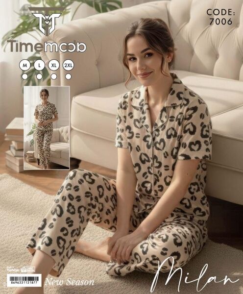 Time Moda 7006 Milan Gömlek Kısa Kol Pijama Takım
