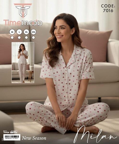Time Moda 7016 Milan Gömlek Kısa Kol Pijama Takım