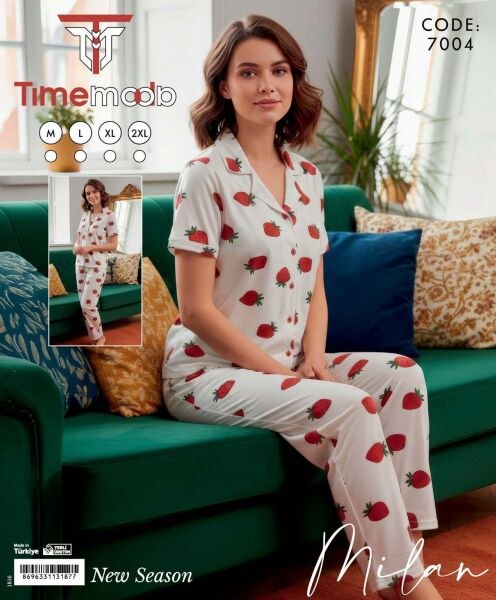 Time Moda 7004 Milan Gömlek Kısa Kol Pijama Takım