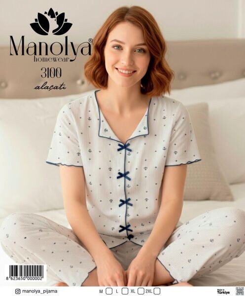 Manolya 3100 Bayan Alaçatı Kısa Kol Pijama Takım