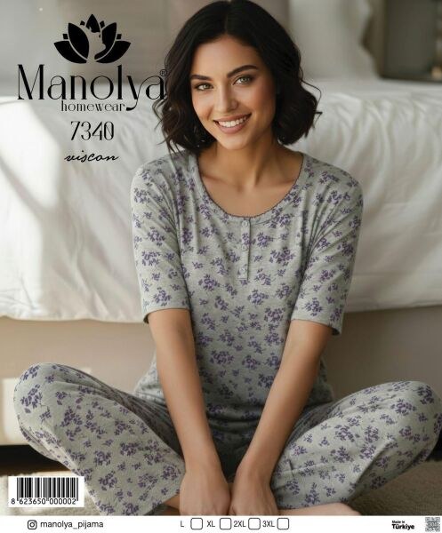 MANOLYA 7340 BAYAN VİSKON KISAKOL PİJAMA TK FUŞYA