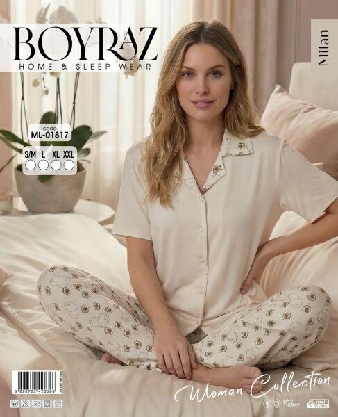 Boyraz 01817 Milan Gömlek K.Kol Pijama Takım