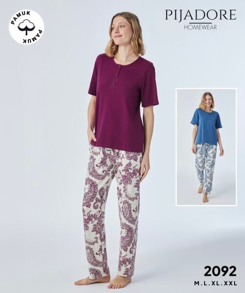 Pijadore 2092 Bayan Kısa Kol Pijama Takım Mavi