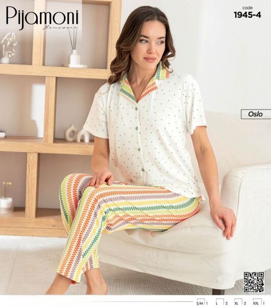 Pijamoni 1945-4 Bayan Oslo Gömlek K.Kol Pijama Tk