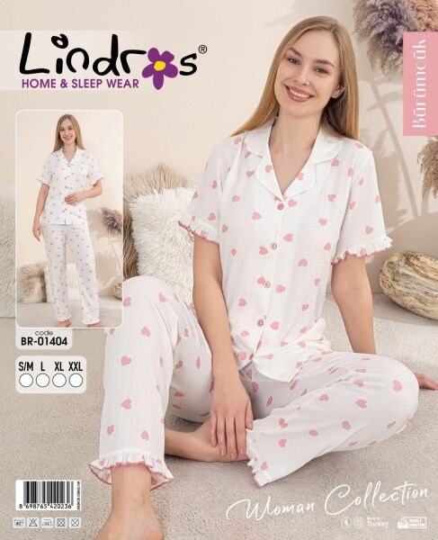Lindros 01404 Bürümcük Düğmeli K.Kol Pijama Takım