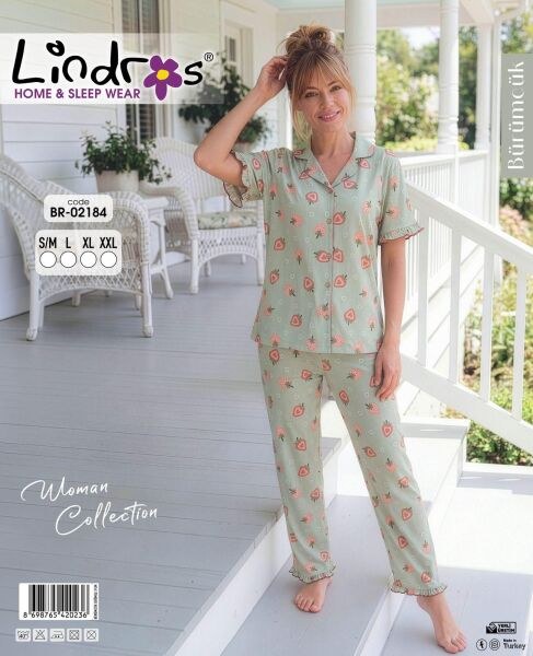 Lindros 02184 Bürümcük Düğmeli K.Kol Pijama Takım
