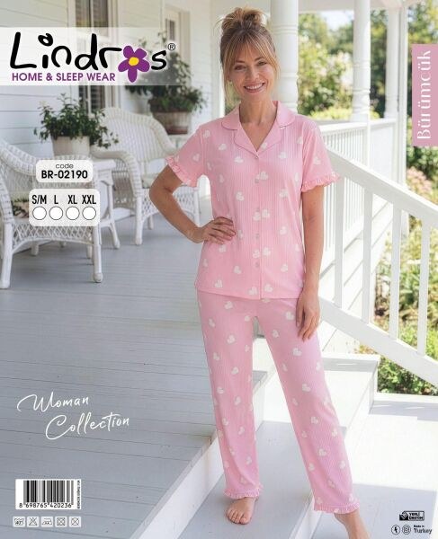 Lindros 02190 Bürümcük Düğmeli K.Kol Pijama Takım