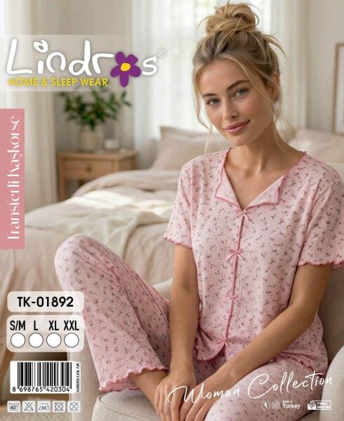Lindros 01892 Kaşkorse Kısa Kol Pijama Takım