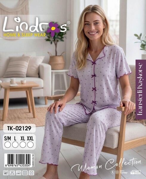 LİNDROS 02129 KAŞKORSE KISA KOL PİJAMA TAKIM