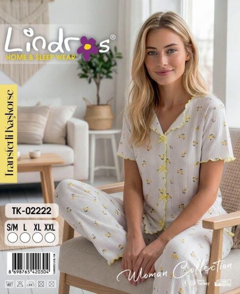 Lindros 02222 Kaşkorse Kısa Kol Pijama Takım