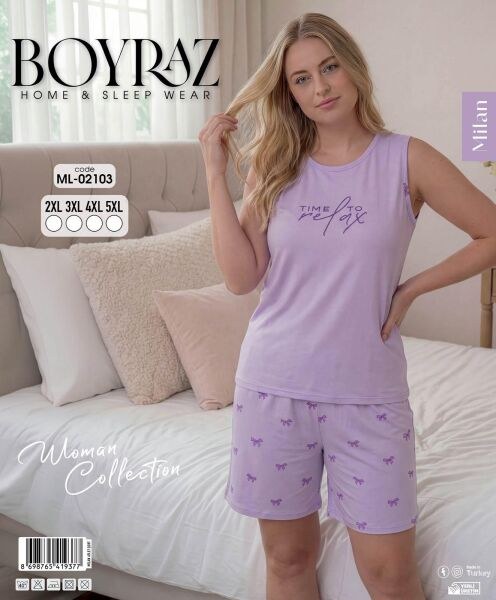 Boyraz 02103 Milan Battal Kısakol Şortlu Pijama Tk